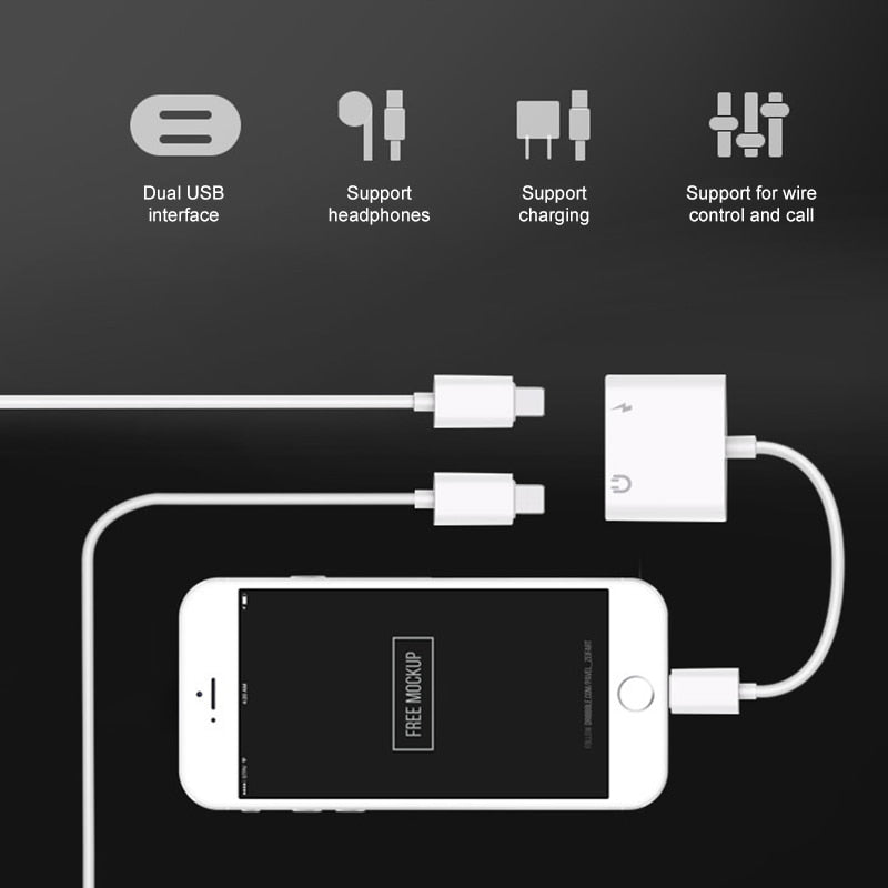 iPhone X 8用デュアルヘッドホンオーディオアダプター充電器ケーブル Lightning変換アダプター iPhone 10充電スプリッター用