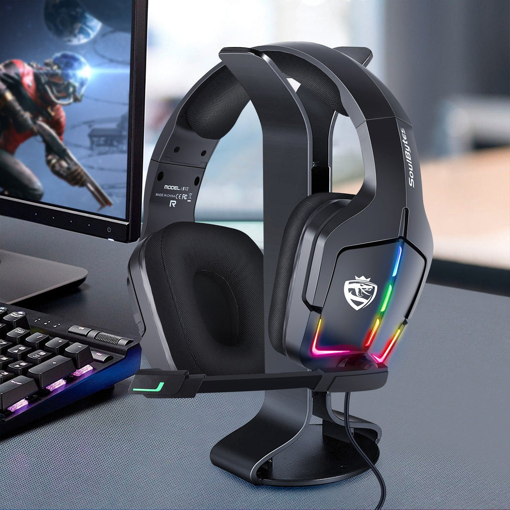 Auriculares para juegos S12 montados en la cabeza con cable RGB para computadora, auriculares PS4
