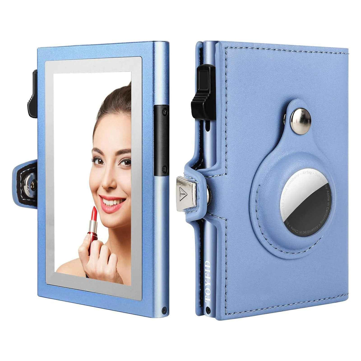 Women Wallet for Airtag, Small Pretty Wallet with Mirror for Women,Pop Up Wallet Compatible with Airtag, Tri-fold Genuine Leather Wallet Women with Mirror