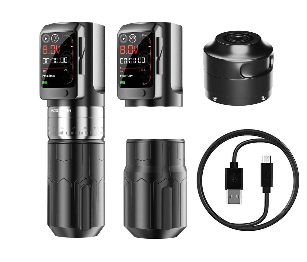 POSEIDON-S-LUXE DUAL POWER TATTOO PEN SET – WIRELESS FREEDOM MEETS WIRED PRECISION