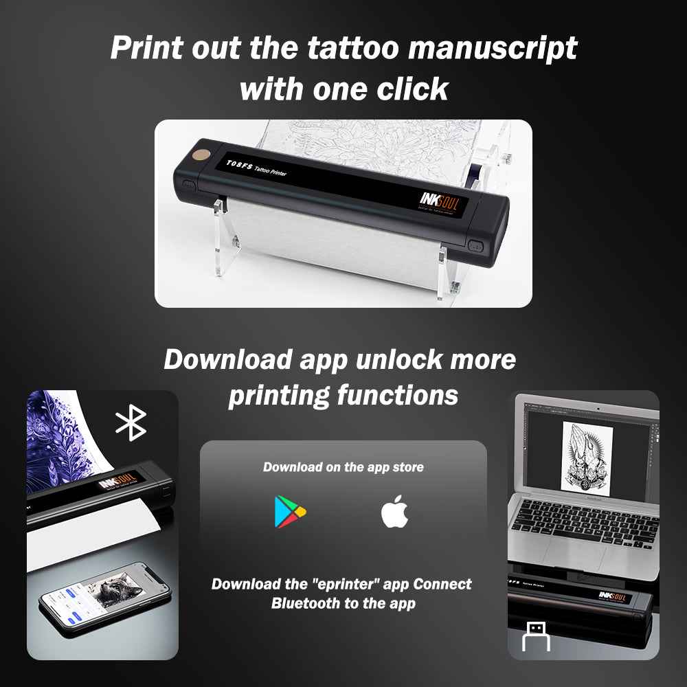 INKSOUL® T08FS Wireless Tattoo Transfer Stencil Printer-Can print shadows