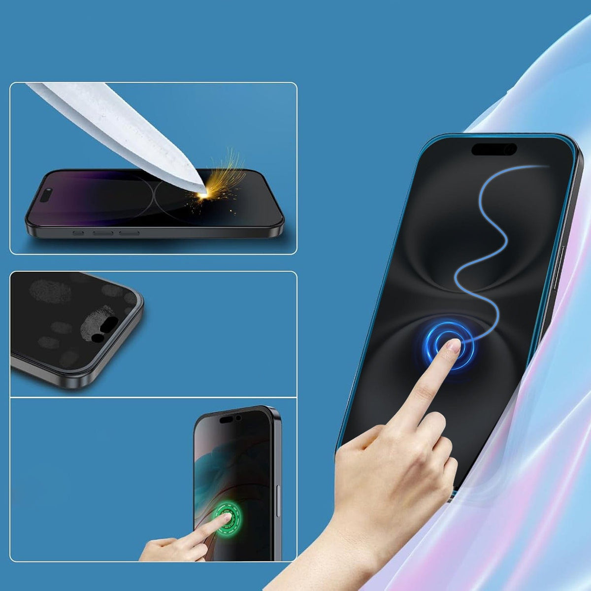 iPhone 16 Plus Privacy Screen Protector - Anti-Spy 9H Glass, Install Kit | ZeroDamage