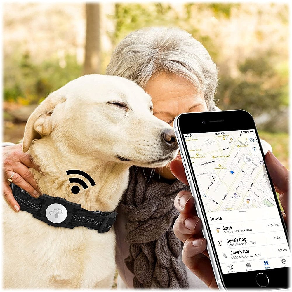 中型犬用調整可能ブラックナイロン首輪ケース - Apple AirTag