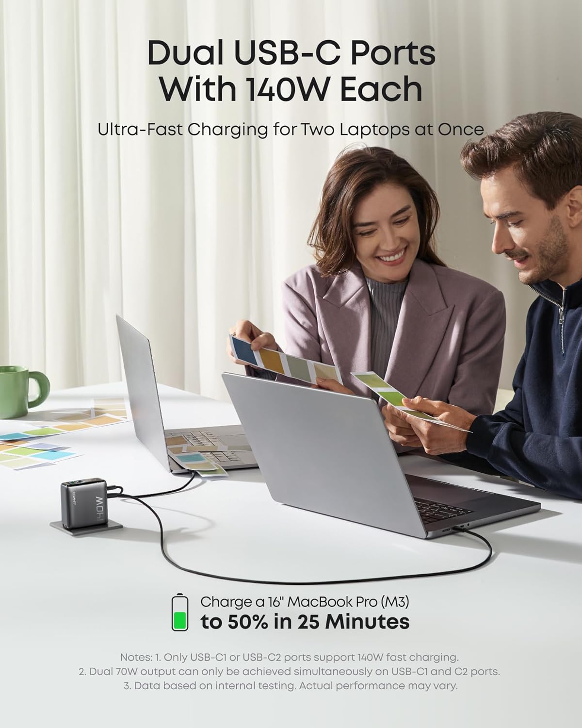 Cargador Anker (140W, 4 puertos, PD 3.1) con cable USB-C
