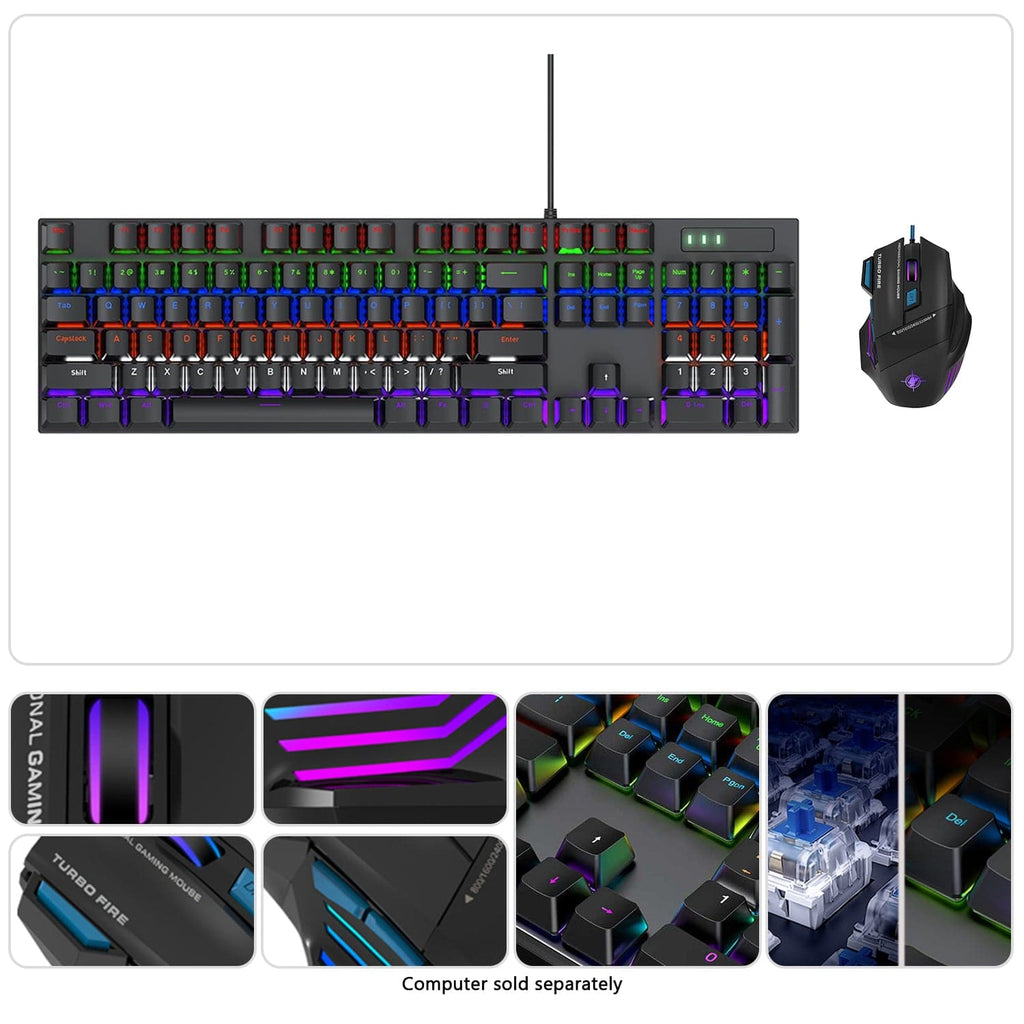 Teclado y ratón combo para juegos con cable - 104 teclas, retroiluminación RGB anti-ghosting