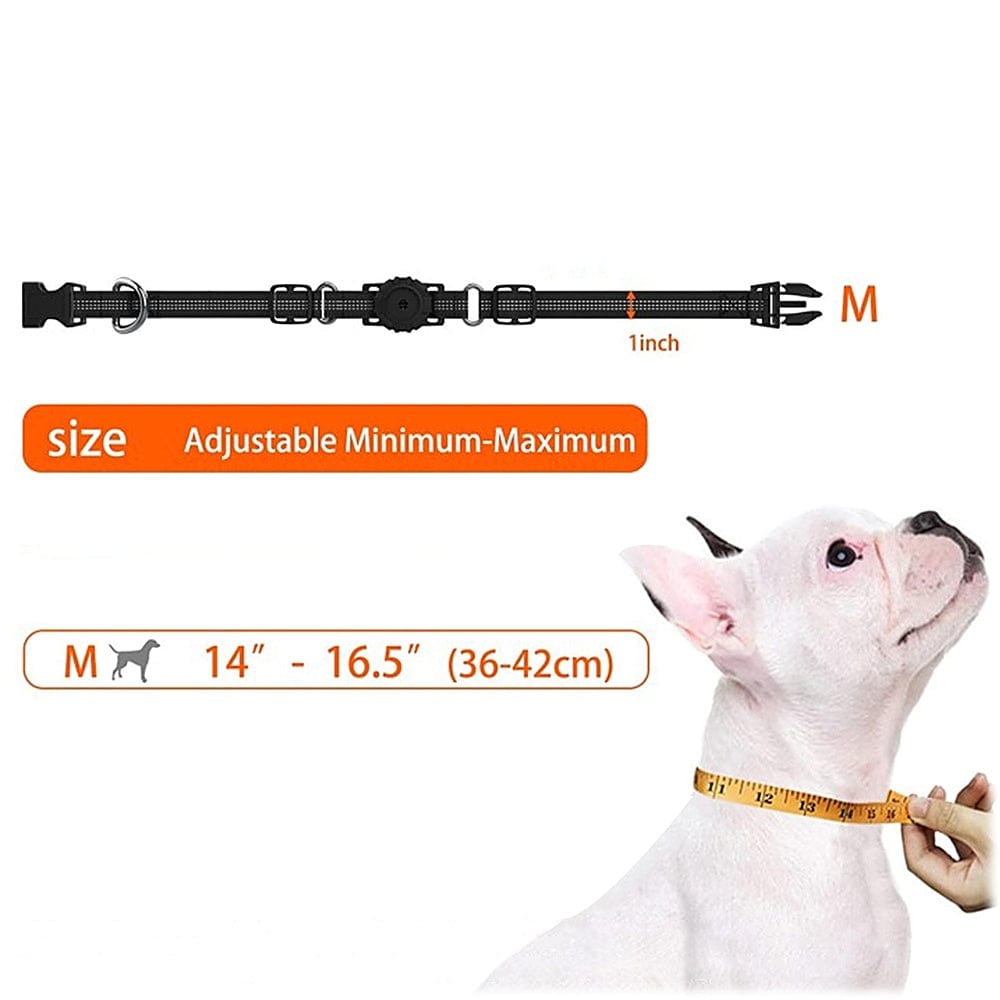 中型犬用調整可能ブラックナイロン首輪ケース - Apple AirTag
