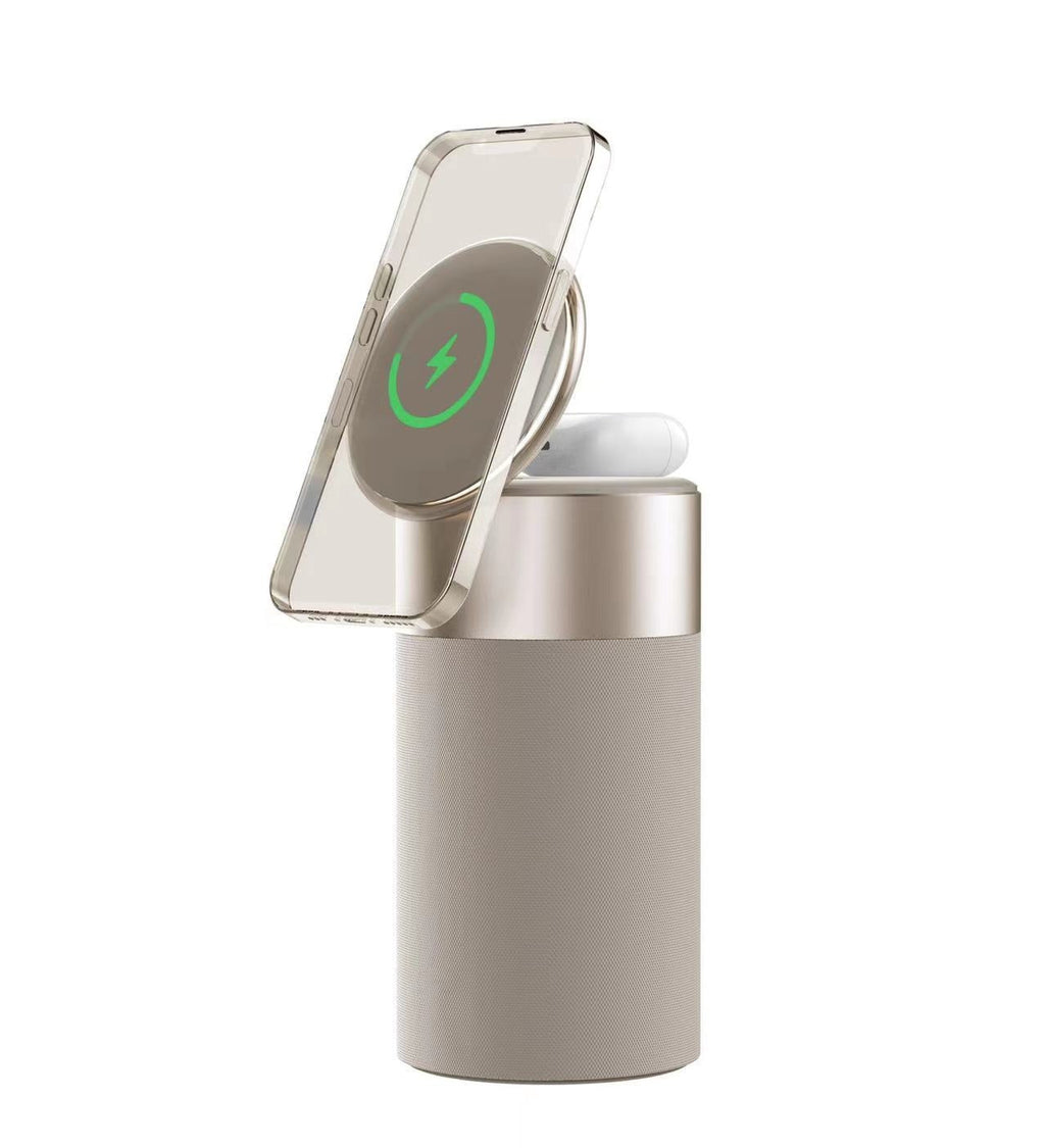 Carga inalámbrica magnética con altavoz Bluetooth, luz nocturna ajustable, auriculares recargables