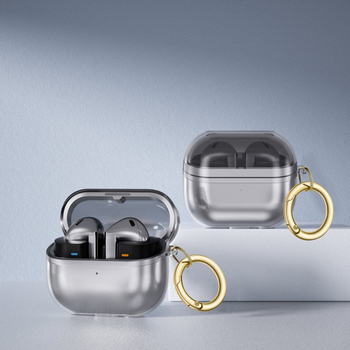 Estuche para Samsung Galaxy Buds3, Buds3 Pro y Buds3 FE - Transparente con mosquetón | Serie Venture
