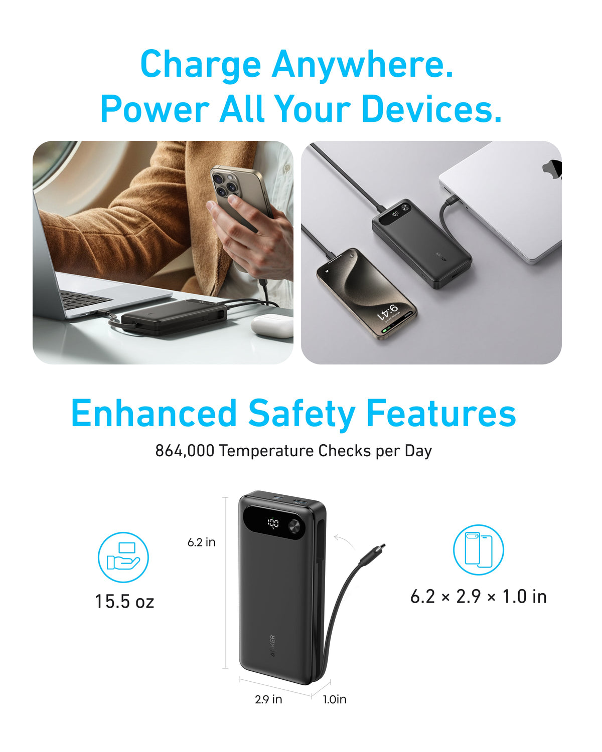 Anker Power Bank (20K、87W、USB-Cケーブル内蔵)