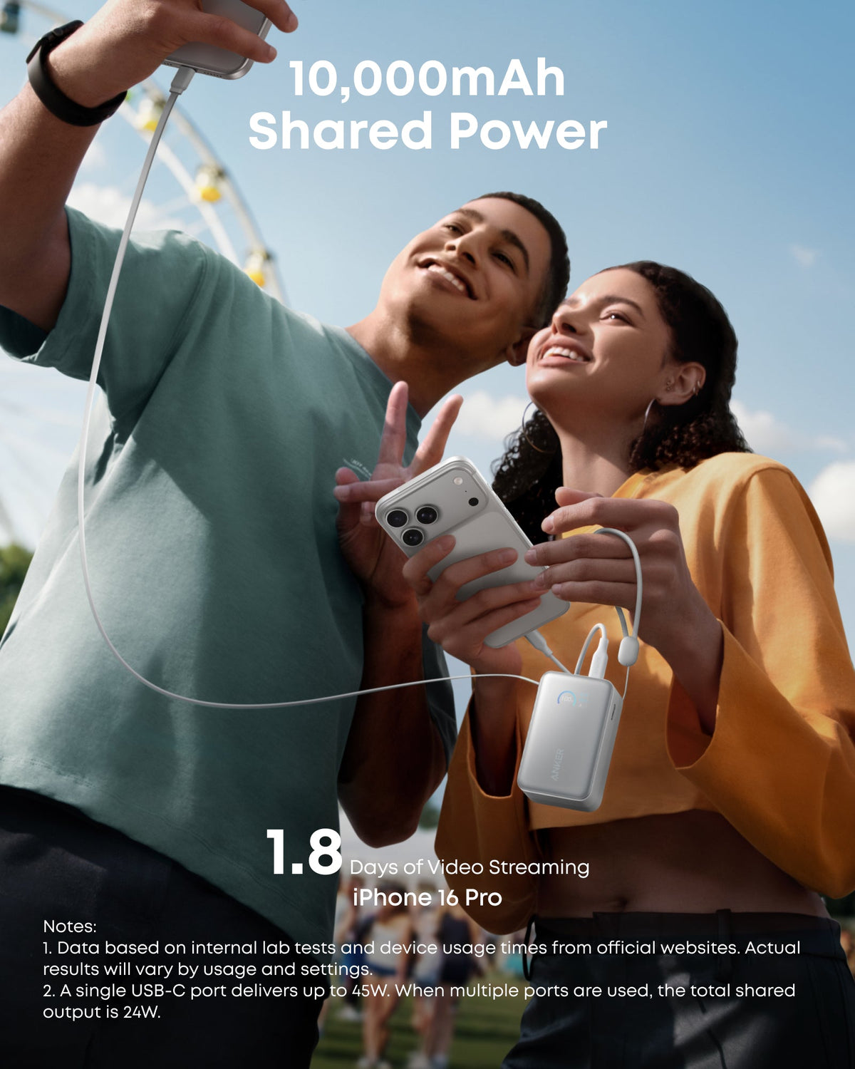 Batería externa Anker Nano (10K, 45W, cable USB-C retráctil integrado)