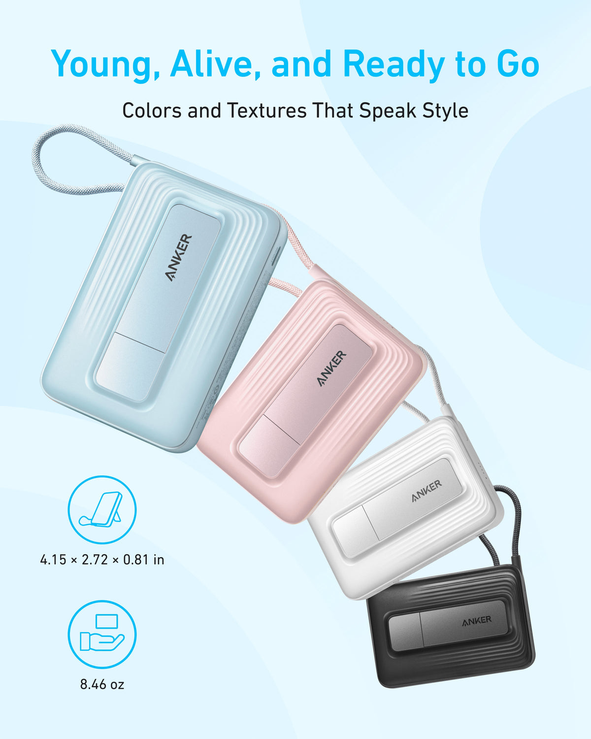 Anker Zolo Power Bank Magnético (10K, 30W, Cable USB-C Incorporado)