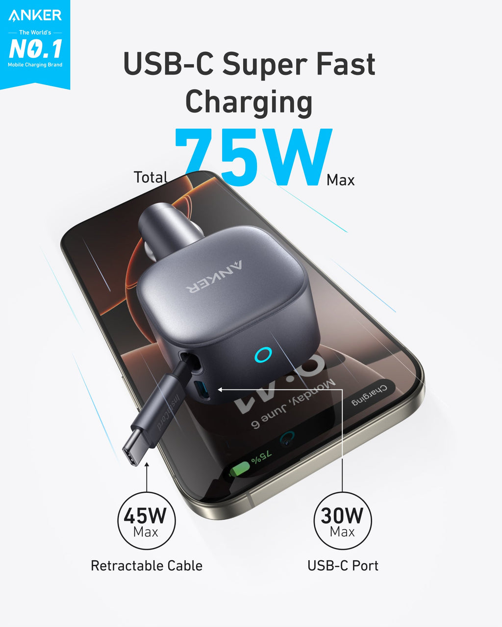 Cargador de coche Anker Nano de 75W