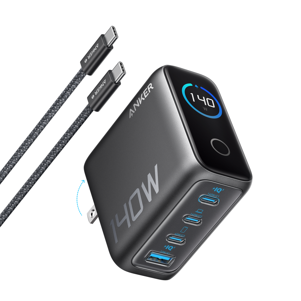 Cargador Anker (140W, 4 puertos, PD 3.1) con cable USB-C