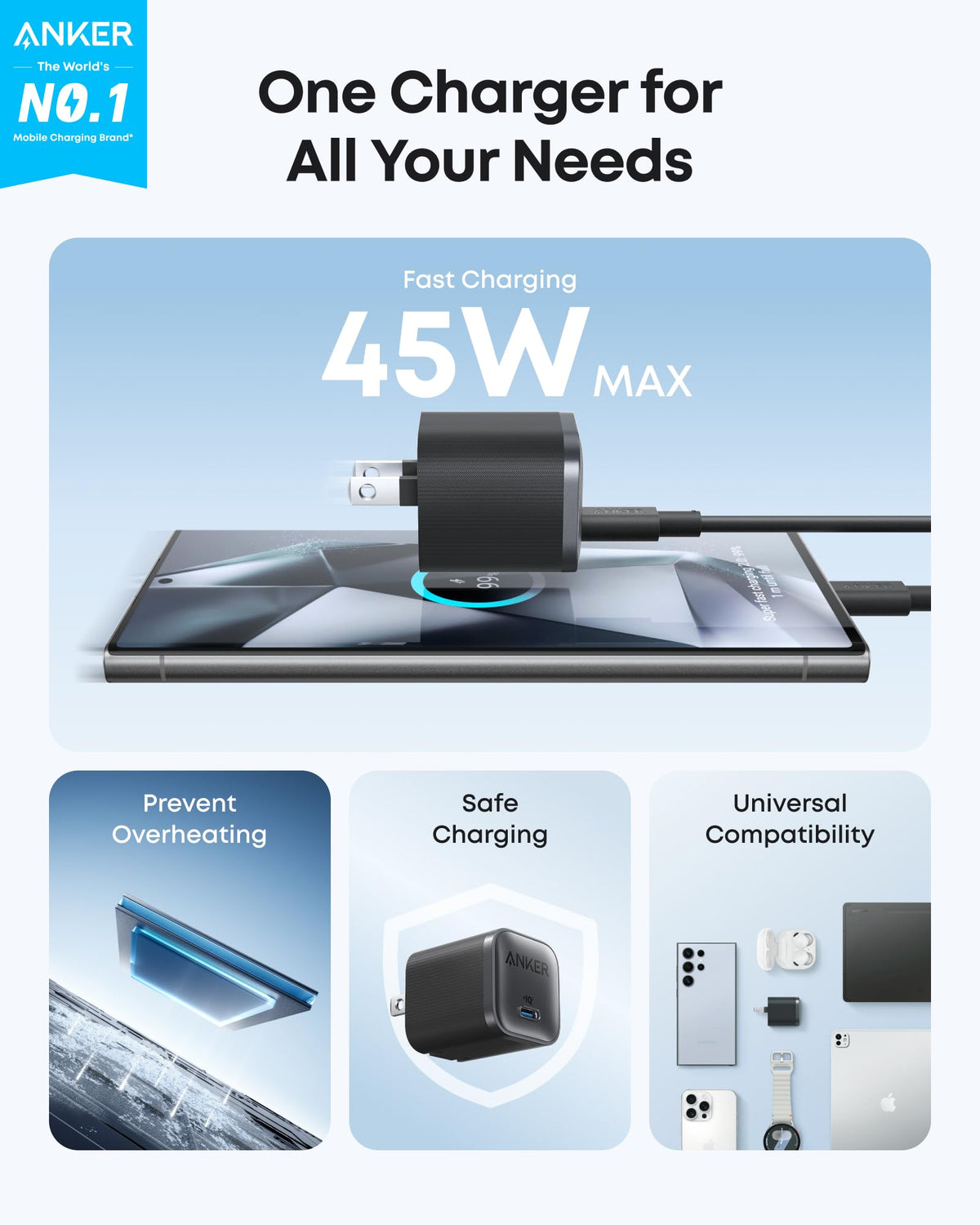 Cargador Anker Nano (45W) con Cable USB-C a USB-C