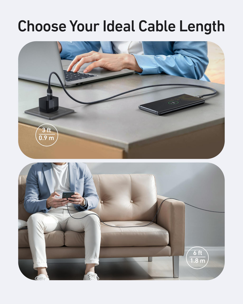 Cable USB-A a USB-C de Anker (0,9 m / 1,8 m, trenzado reciclado)
