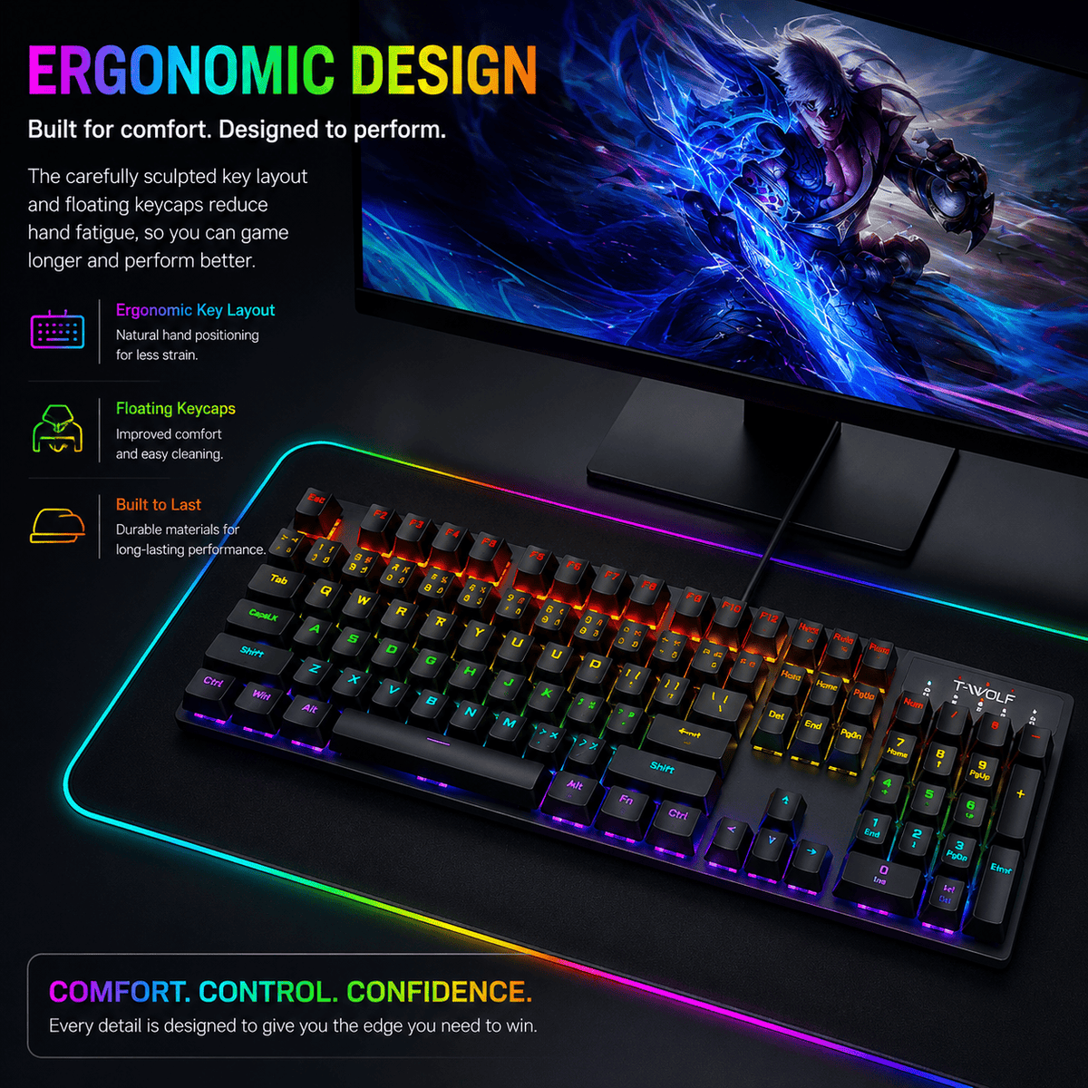 Teclado y ratón combo para juegos con cable - 104 teclas, retroiluminación RGB anti-ghosting