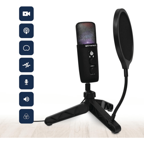 Emerson USB Gaming and Streaming Condenser Microphone with LED - Electrifick Wants