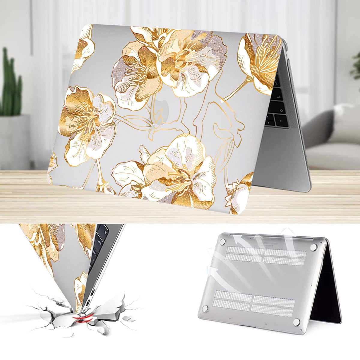 MacBook Pro 14-inch (M1–M5, M5 Pro/M5 Max) Gold Botanical Case - Clear Finish | Venture Series