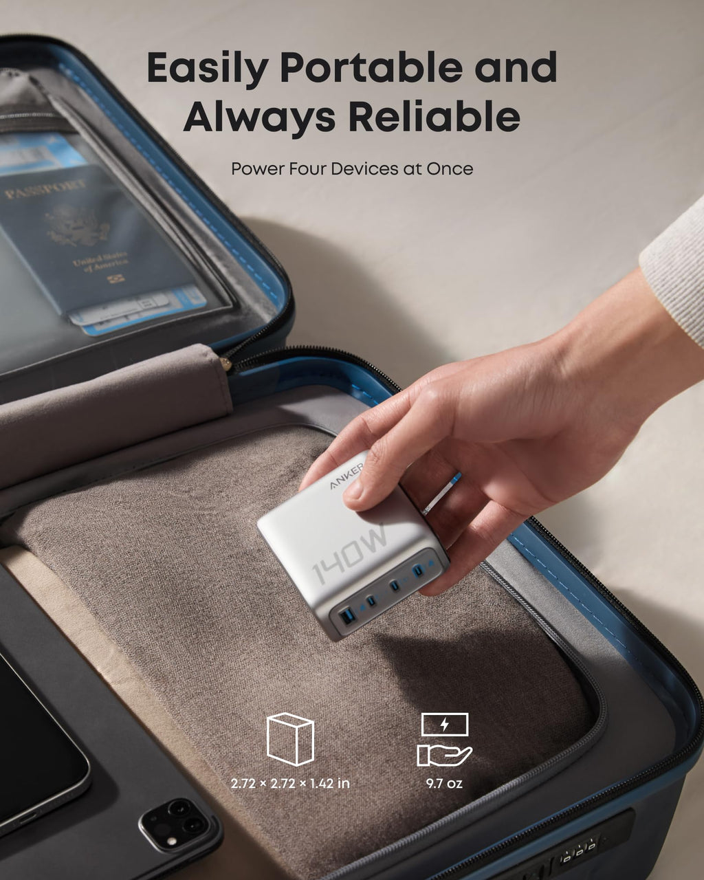 Anker Batería Externa para Portátil (25K, 165W, Cables Integrados y Retráctiles)