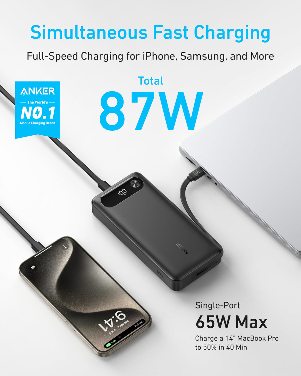 Anker Power Bank (20K、87W、USB-Cケーブル内蔵)