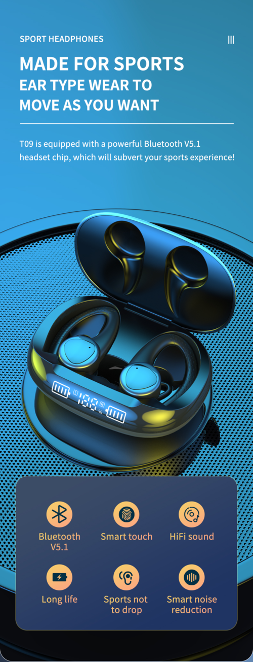 Sport Ear Hook LED Display Wireless Earphone With Microphones - Electrifick Wants