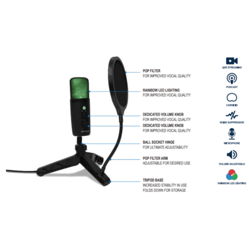 Emerson USB Gaming and Streaming Condenser Microphone with LED - Electrifick Wants