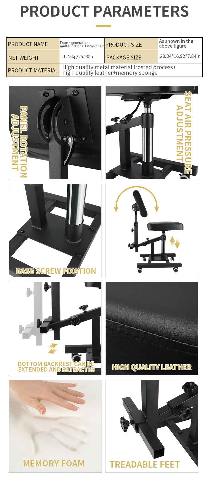 TAIDU FLASH SALE NEW UPGRADED PNEUMATIC TATTOO CHAIR LIFTABLE