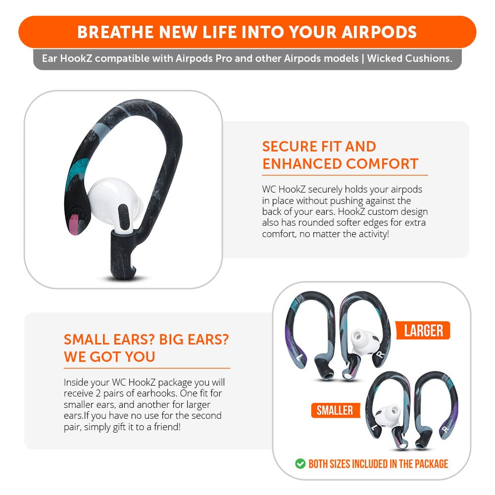 WC HookZ - Ganchos para las orejas para AirPods Pro 1, 2 y AirPods 1, 2, 3