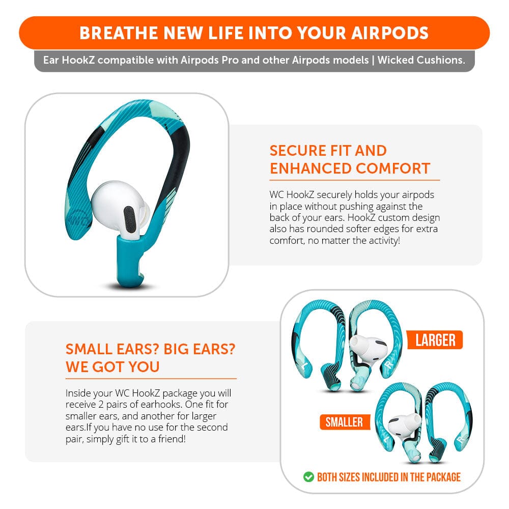 WC HookZ - Ganchos para las orejas para AirPods Pro 1, 2 y AirPods 1, 2, 3