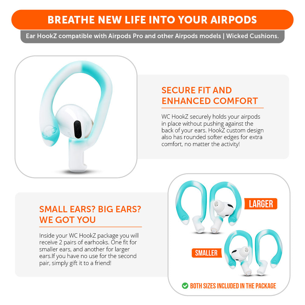 WC HookZ - Ganchos para las orejas para AirPods Pro 1, 2 y AirPods 1, 2, 3
