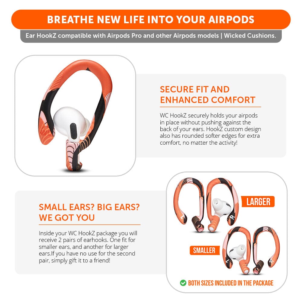 WC HookZ - Ganchos para las orejas para AirPods Pro 1, 2 y AirPods 1, 2, 3