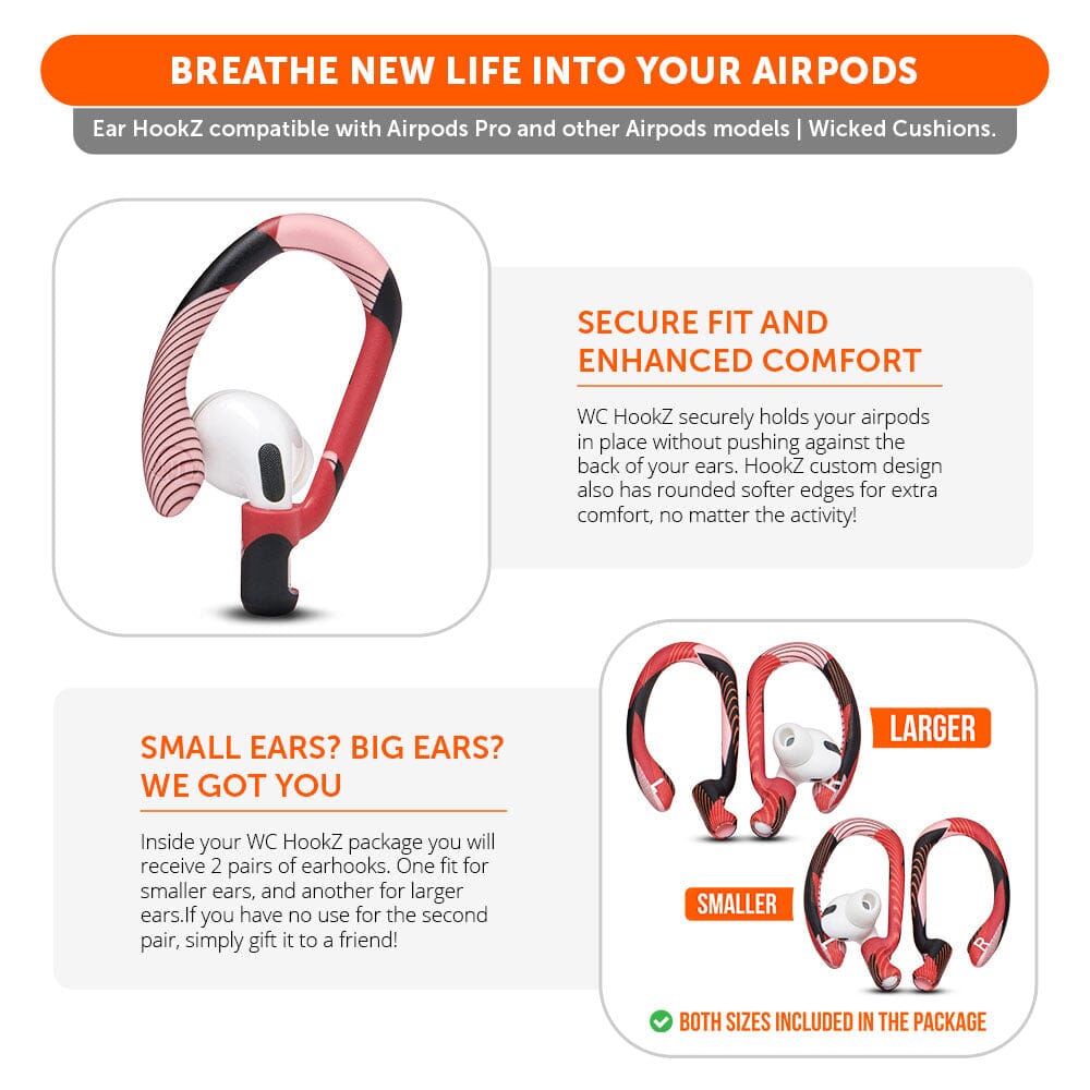 WC HookZ - Ganchos para las orejas para AirPods Pro 1, 2 y AirPods 1, 2, 3