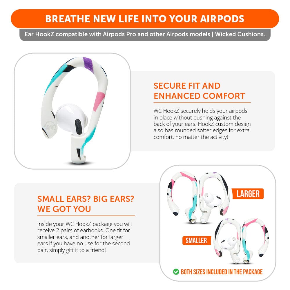 WC HookZ - Ganchos para las orejas para AirPods Pro 1, 2 y AirPods 1, 2, 3