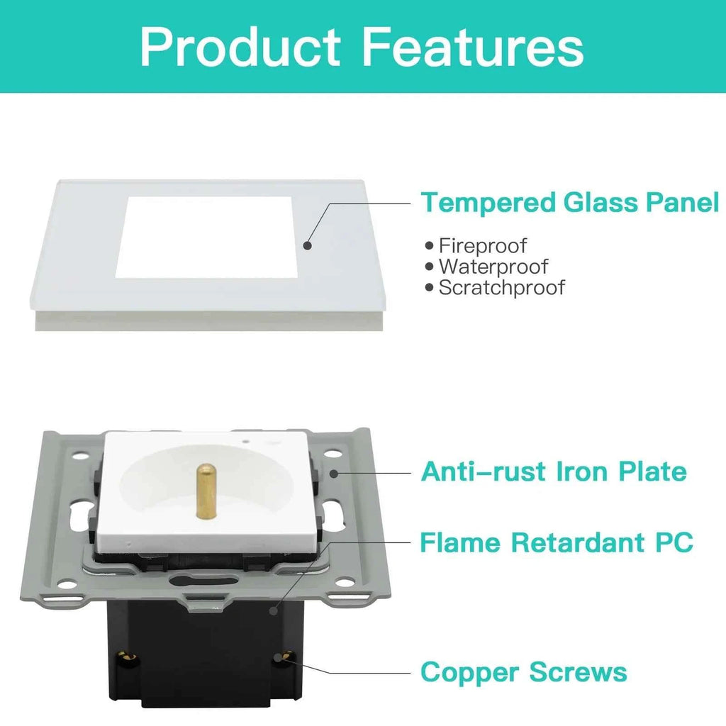 BSEED WiFi Smart Wall Socket France Standard with Crystal Glass Panel
