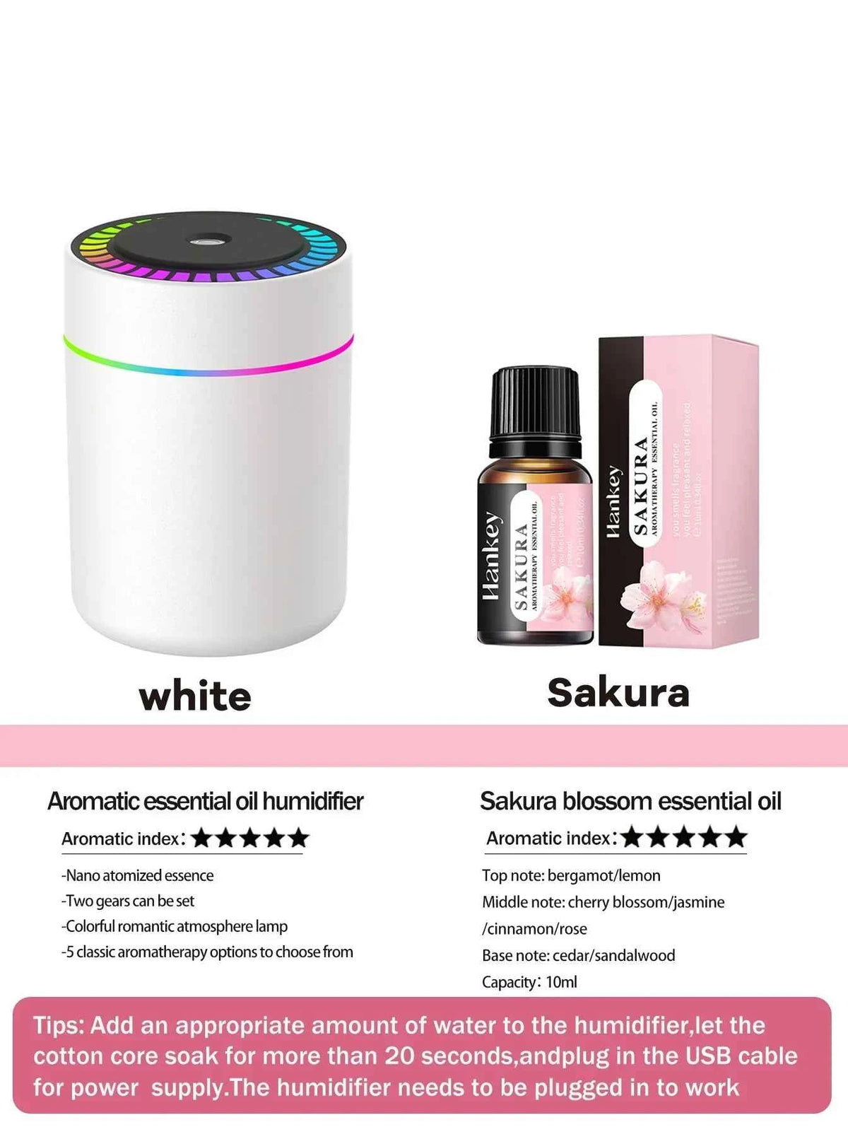 180ml Aromatherapy Diffuser Humidifier with LED Light