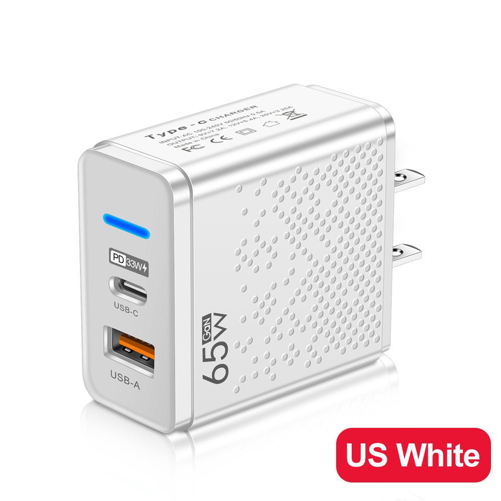 Blue LED USB+PD Type-C mobile phone charger with multiple ports, American, European, and British travel charging head - Electrifick Wants