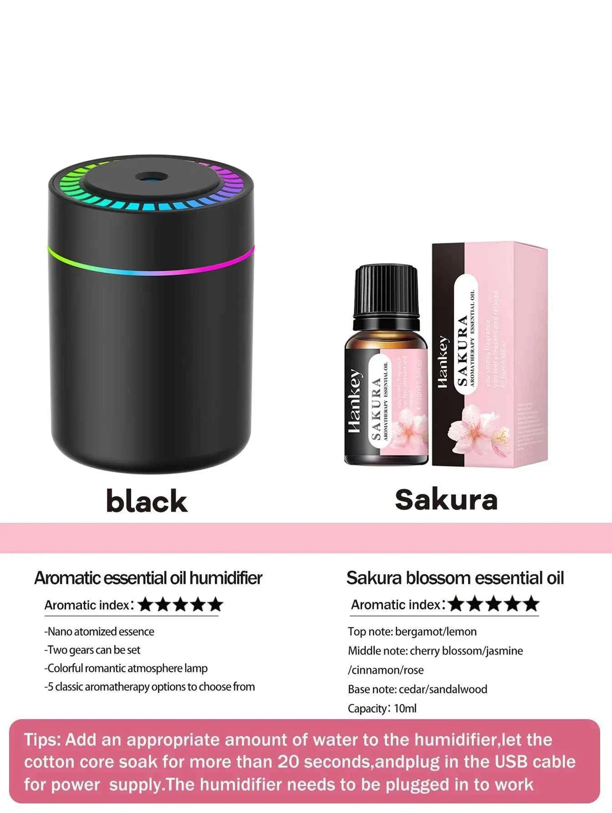 180ml Aromatherapy Diffuser Humidifier with LED Light