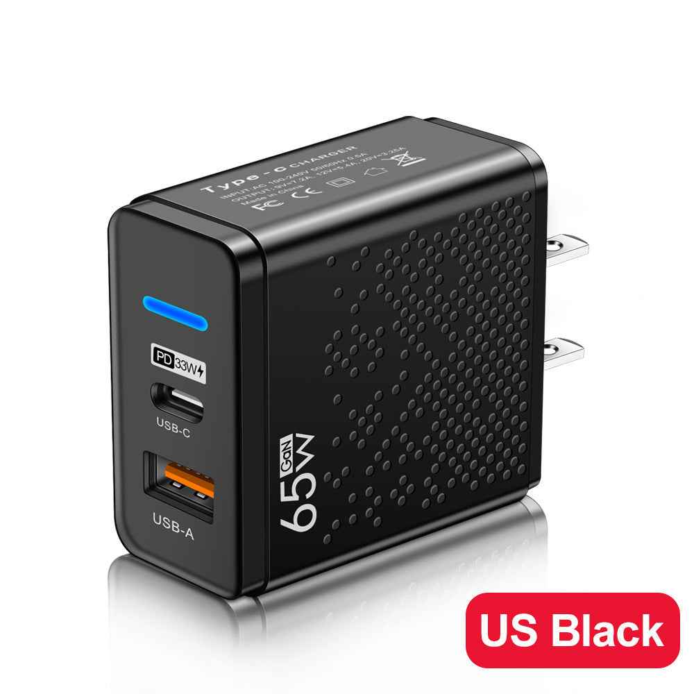 Blue LED USB+PD Type-C mobile phone charger with multiple ports, American, European, and British travel charging head - Electrifick Wants