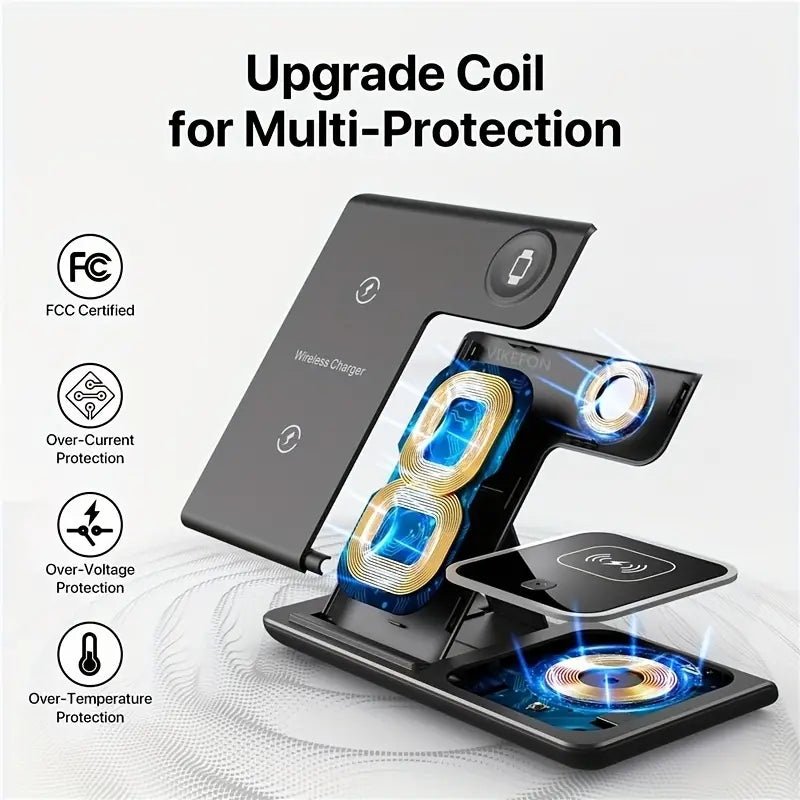 3 In 1 Wireless Charger Stand Pad For IPhone 14 13 12 11 X iWatch 8 7 Airpods Foldable 15W Phone Fast Charging Dock Station - Electrifick Wants