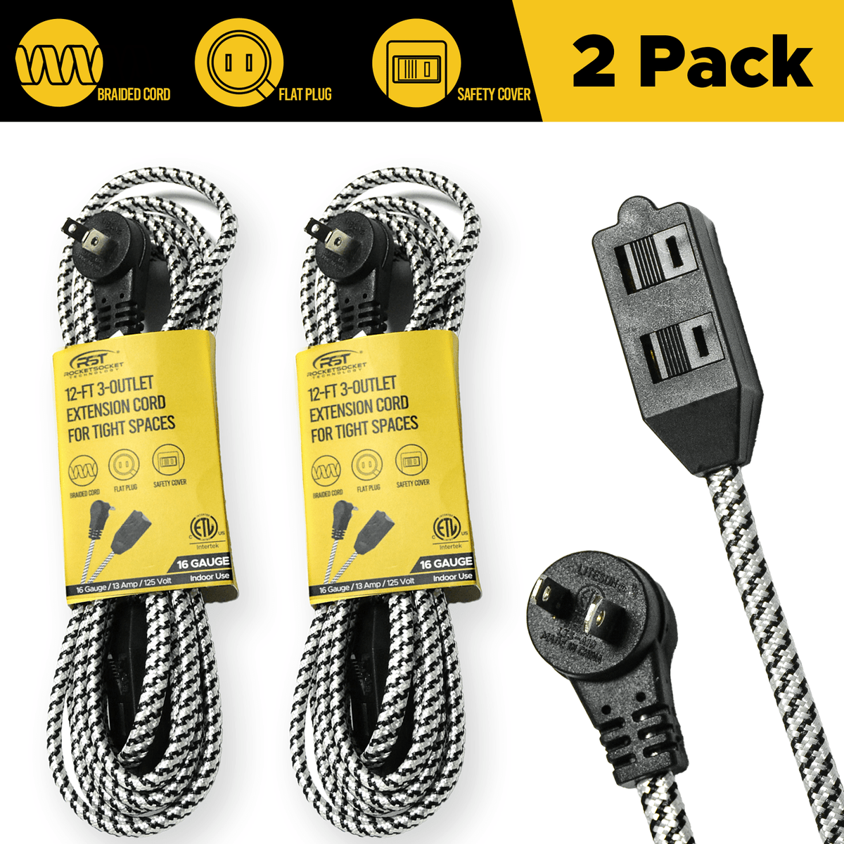 CRST 2-Pack 12ft Braided Flat Extension Cord - Electrifick Wants
