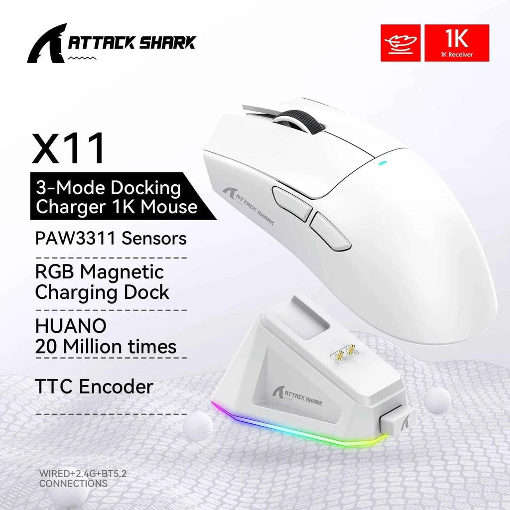 Attack Shark X11 White  Bluetooth Wireless Mouse Three Mode