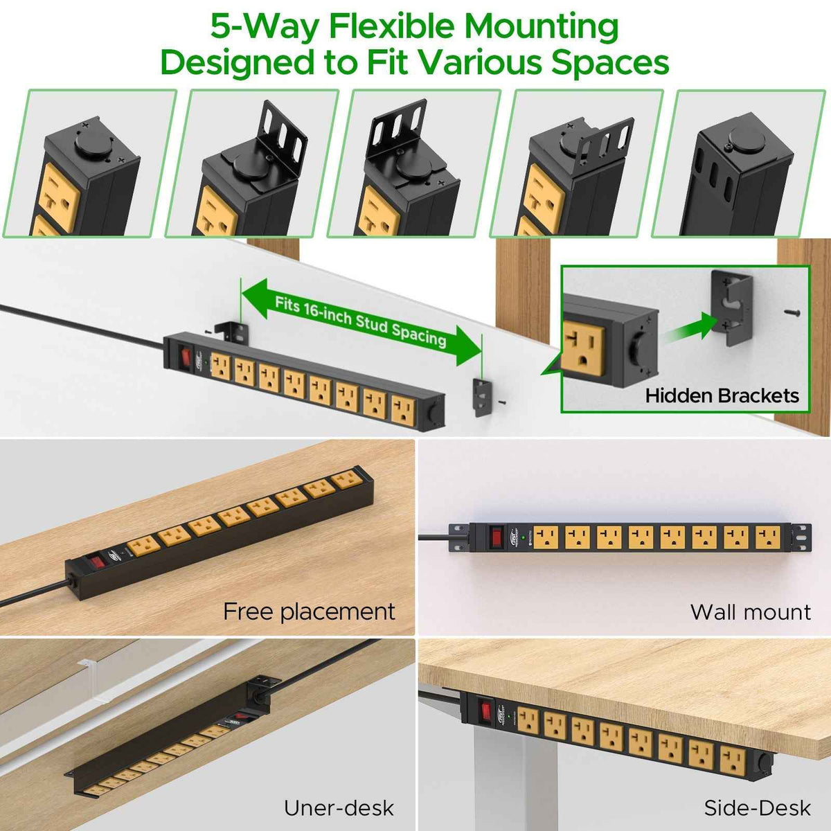 ETL Listed 20A Heavy Duty Power Strip 8-Outlet