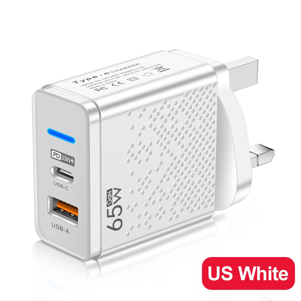 Blue LED USB+PD Type-C mobile phone charger with multiple ports, American, European, and British travel charging head - Electrifick Wants
