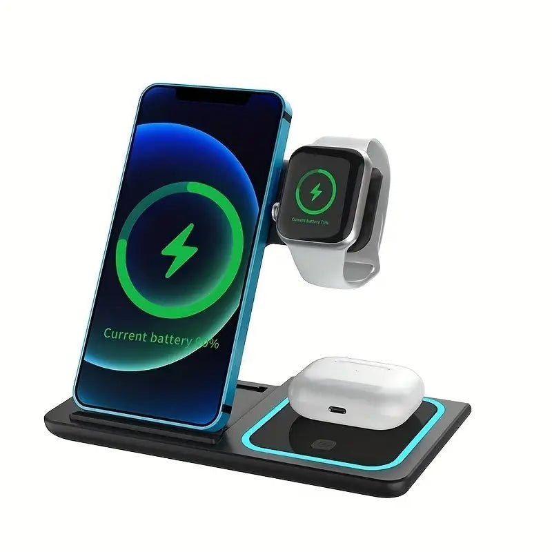 3 In 1 Wireless Charger Stand Pad For IPhone 14 13 12 11 X iWatch 8 7 Airpods Foldable 15W Phone Fast Charging Dock Station - Electrifick Wants