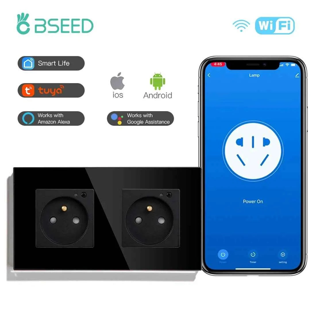 BSEED WiFi Smart Wall Socket France Standard with Crystal Glass Panel