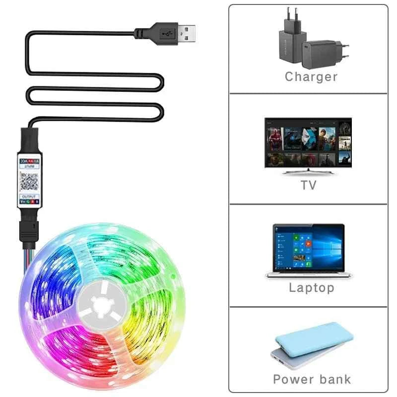 RGB LED Strip Light with Bluetooth App Control – 5V USB Flexible LED
