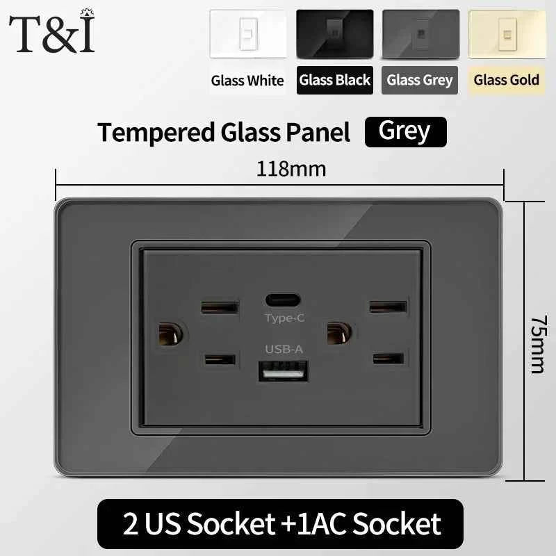 118 Series Wall Socket with Dual USB Type-C Ports – 110V