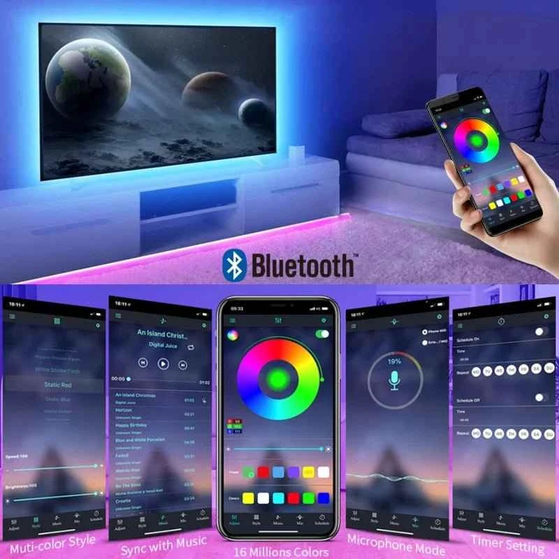 RGB LED Strip Light with Bluetooth App Control – 5V USB Flexible LED