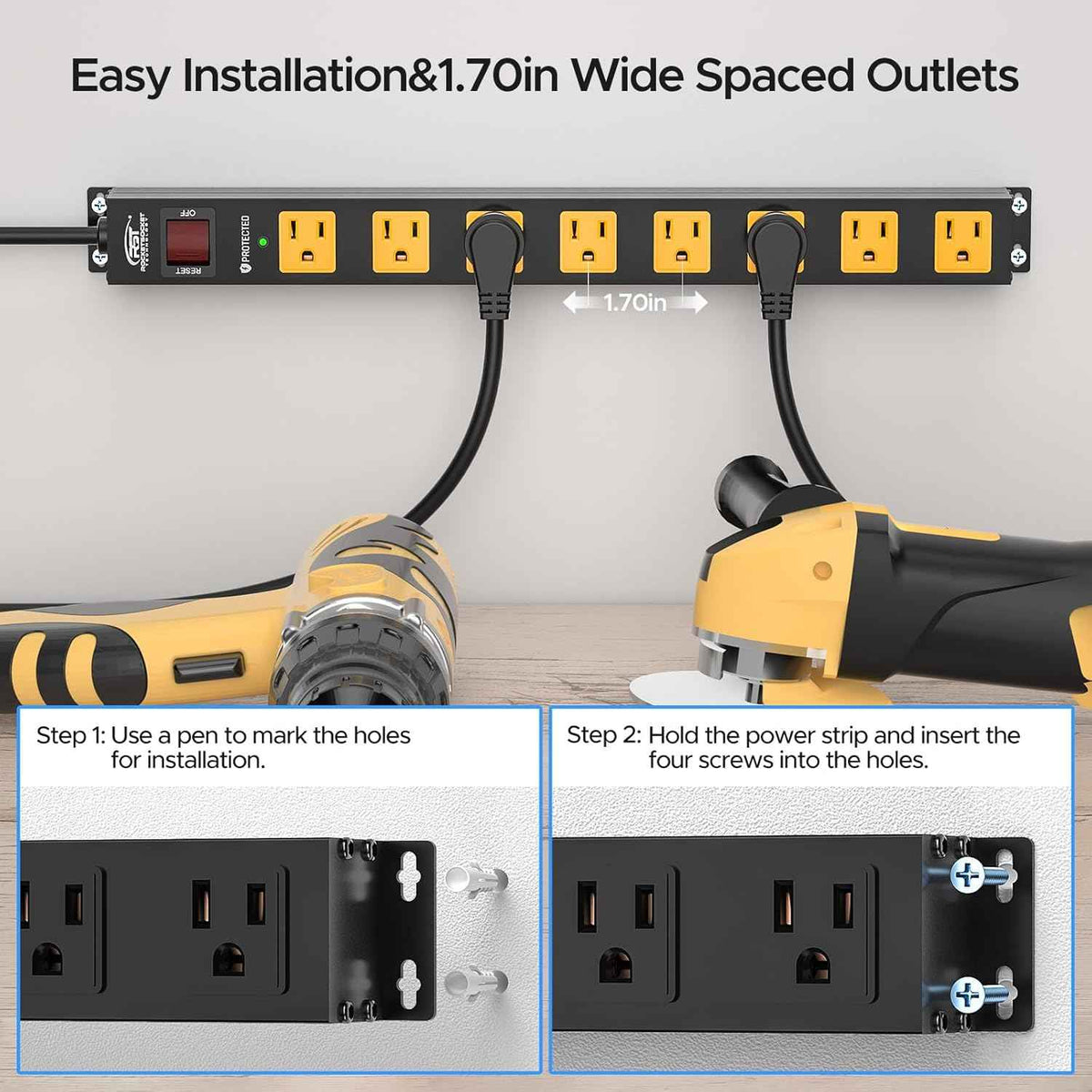 8 Outlet Power Strip 2-Pack | CRST Heavy-Duty Surge Protector
