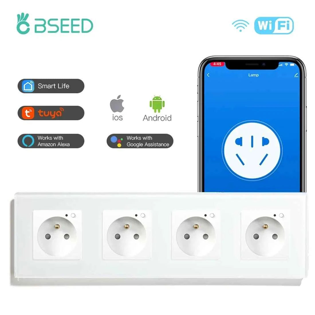 BSEED WiFi Smart Wall Socket France Standard with Crystal Glass Panel